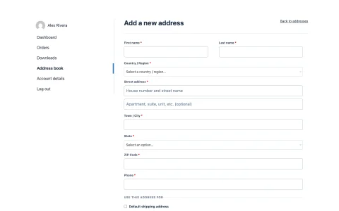 Adding an address: One simple form, with checkboxes to set it as a default.