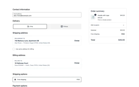 A returning customer: Their shipping and billing addresses at a glance, each one tap from changing.