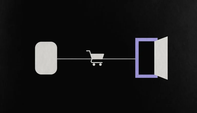 Flat illustration of a link going from a product straight to the checkout door