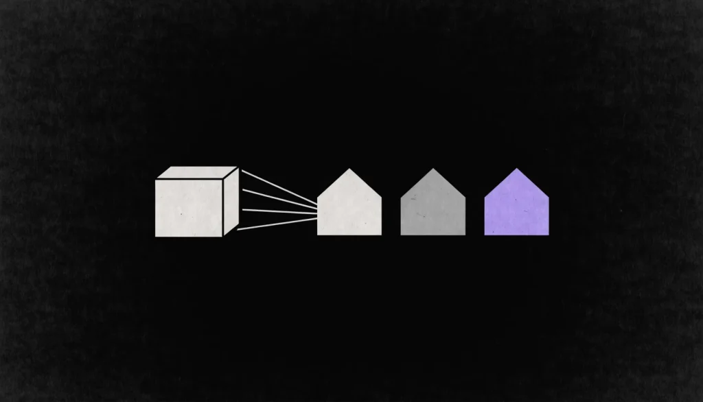 Flat illustration of one parcel with paths fanning out to three houses