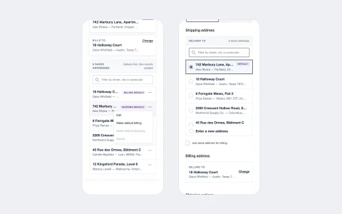 On mobile: Rows become cards, actions keep full-size tap targets, and the picker stays one thumb wide.